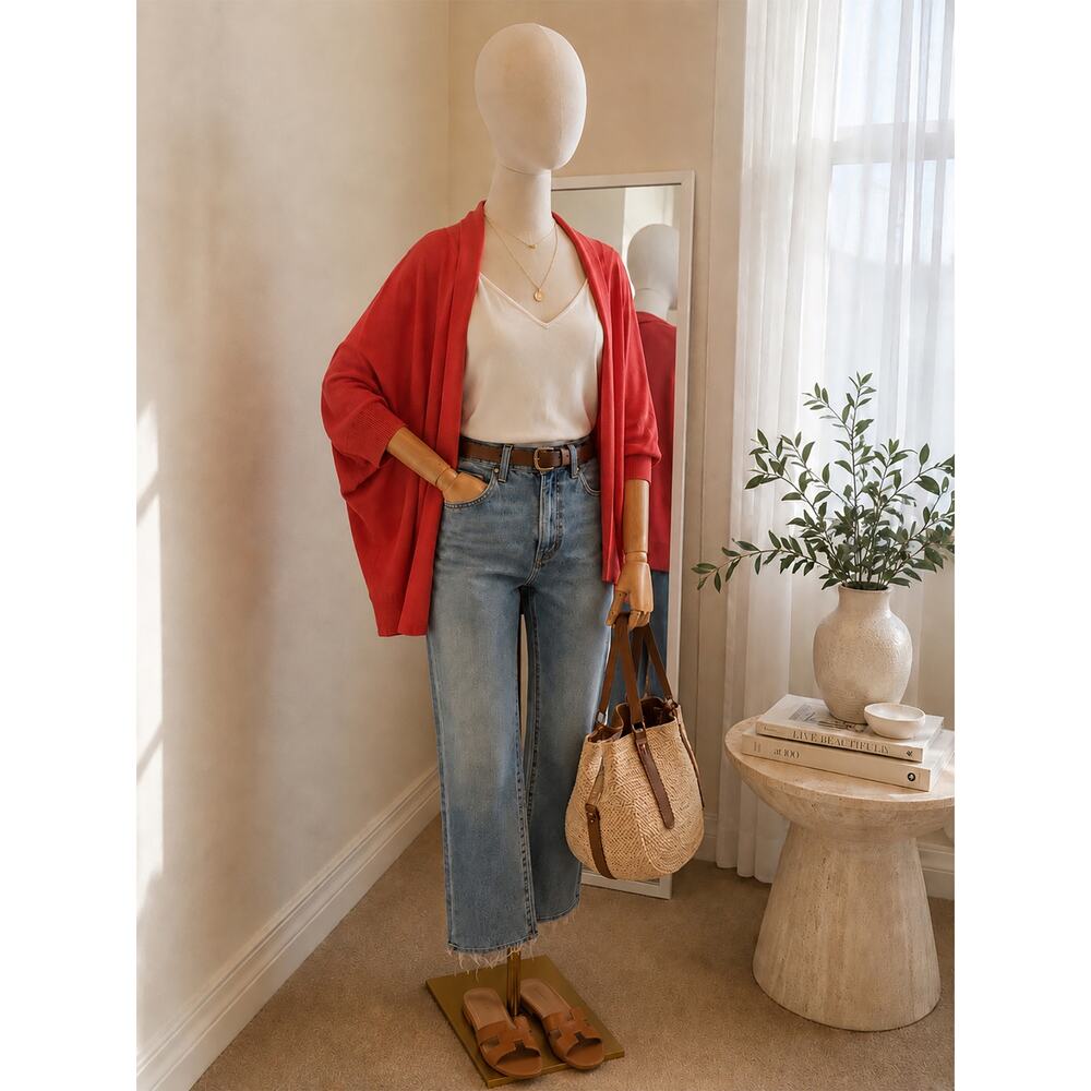 Eileen Fisher Coral Open Cardigan M Wool Modal Camel Batwing Dolman Italy Yarn - Picture 4 of 16